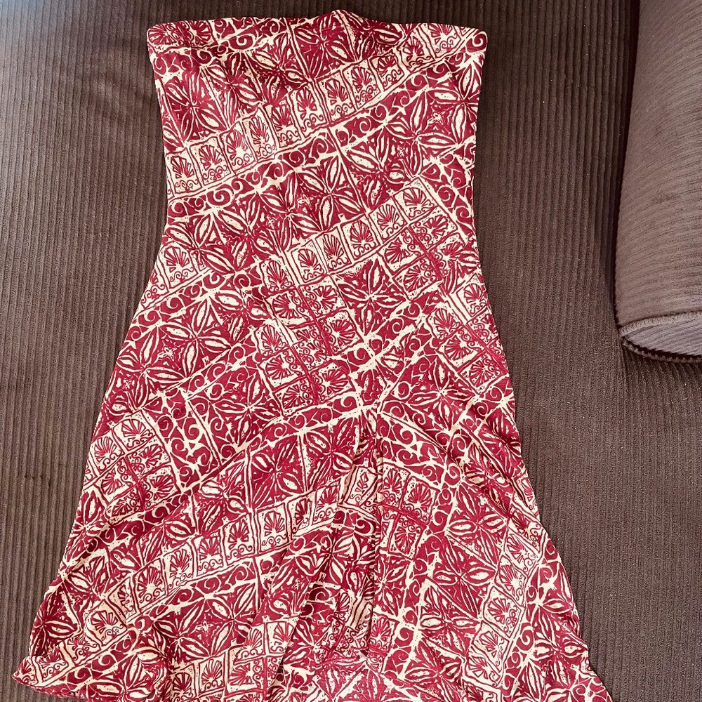 Burgundy and Tan Abstract Printed Two in One Skirt Dress